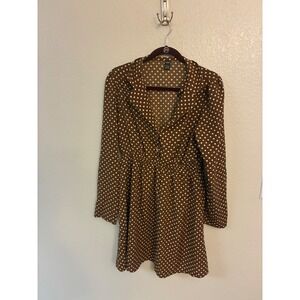 SHEIN Brown Polka Dot Long Sleeve Mini Dress Notched Lapel Button Front Size L